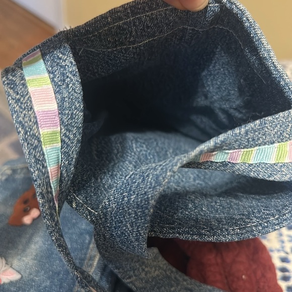 Handcrafted Upcycled Denim Bag lined Butterfly patches - Picture 7 of 7